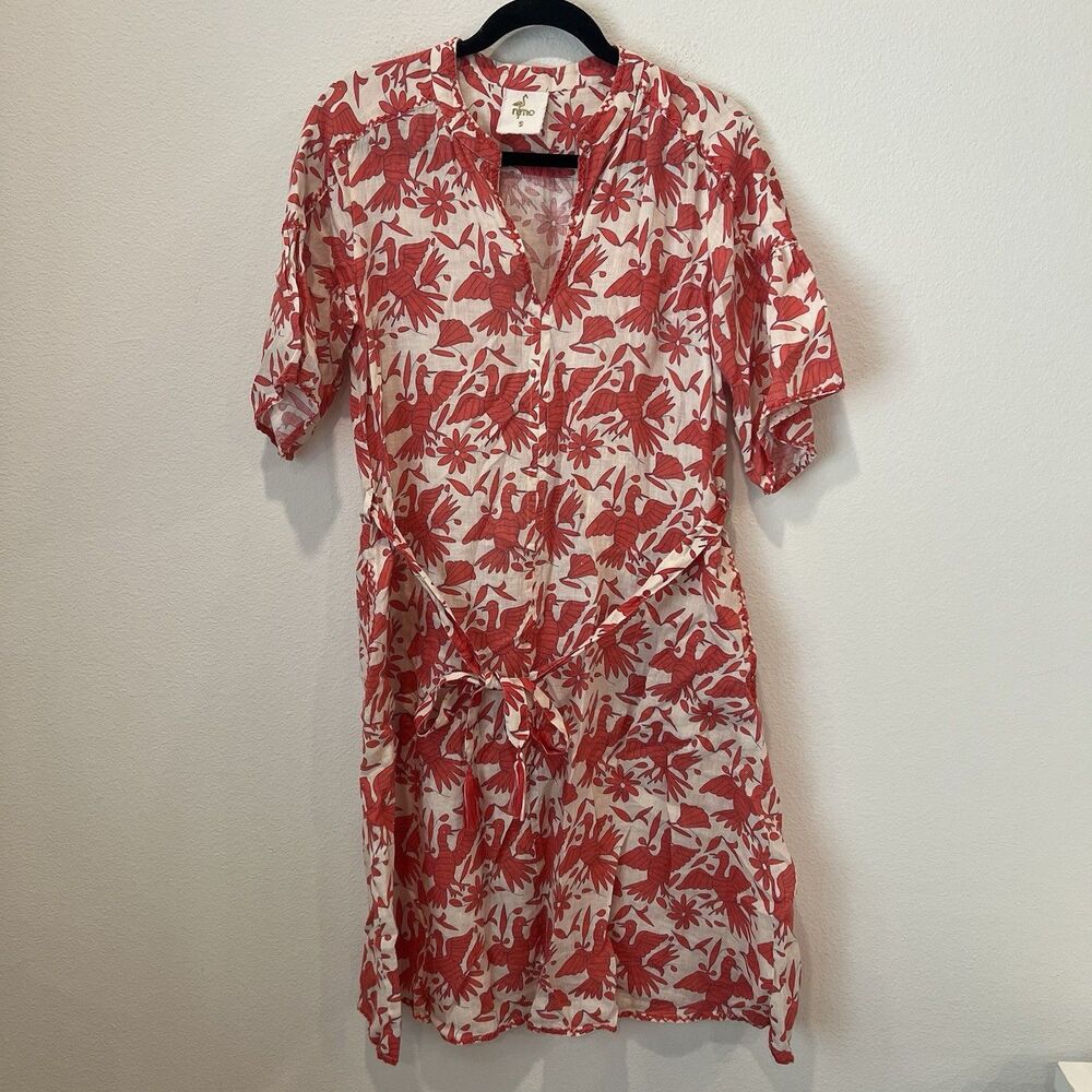 Tuckernuck Nimo With Love Dress 100% Linen Dress Birds Small Kaftan Resort